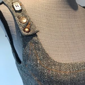 Miss Sixty Tweed Wool Pencil Dress size M with fluted hem & asymmetric buttons